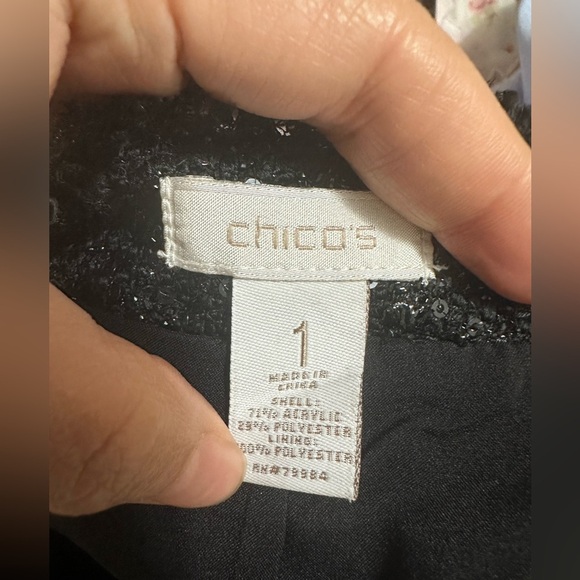 Chico's Women Black Tweed Sequin Blazer/Jacket with Fringe size 1 or small - Picture 7 of 7